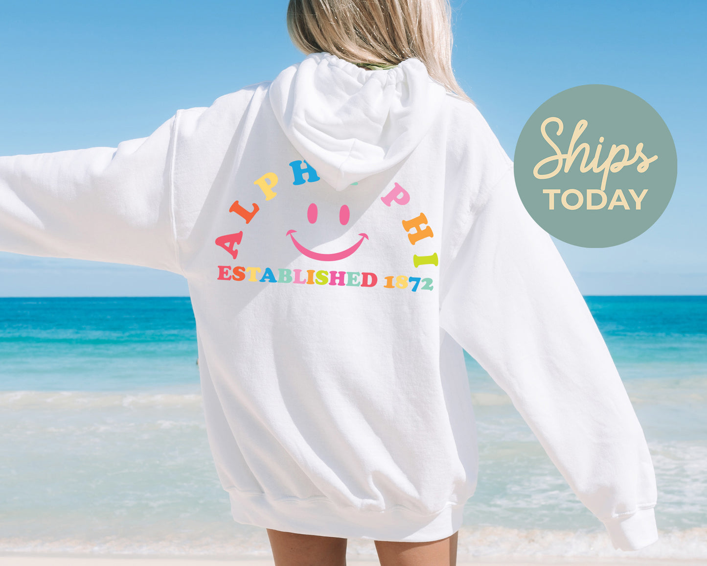 Alpha Phi Gleaming Smiley Face Sorority Hoodie _ 33055g