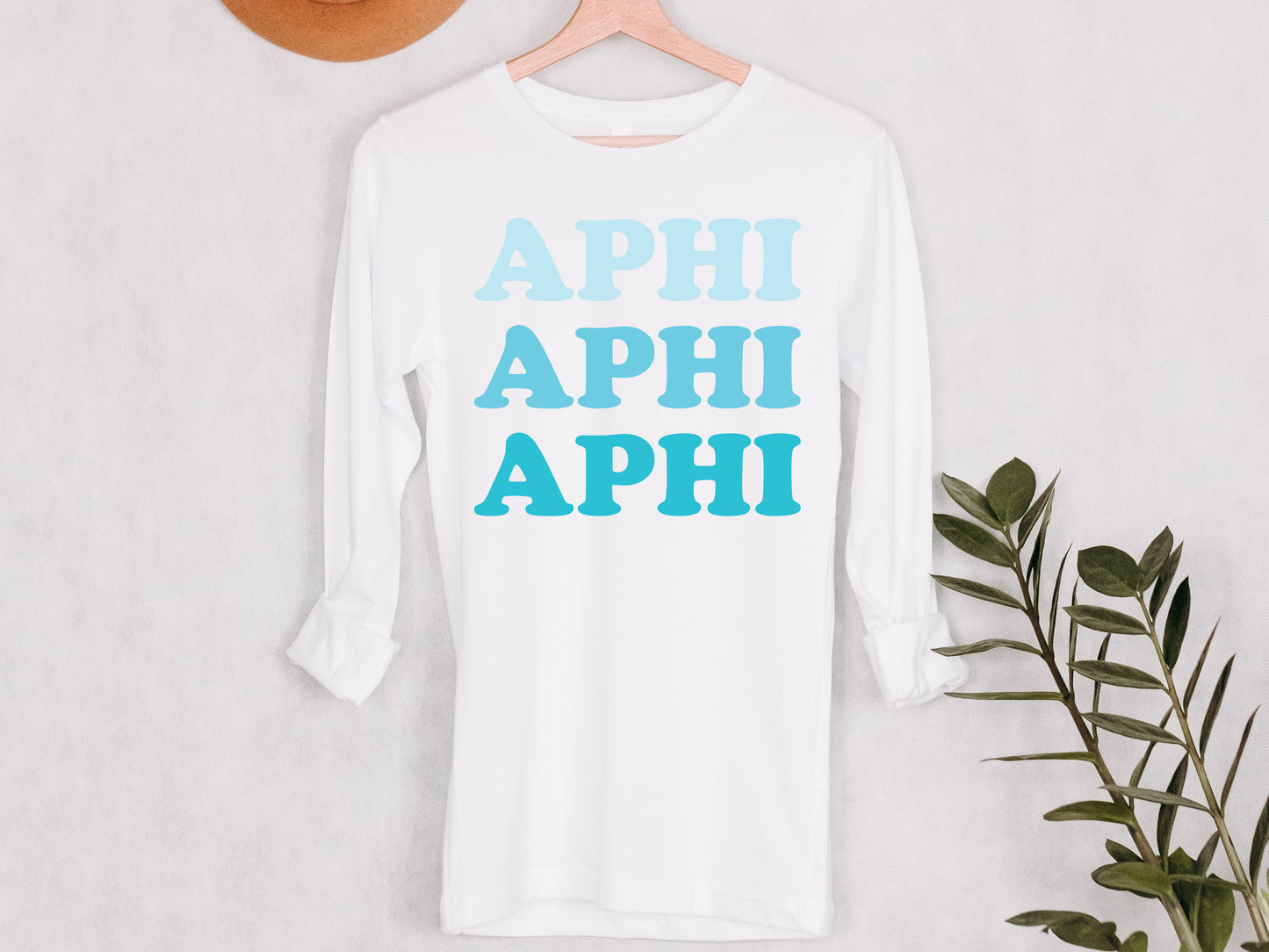 Alpha Phi Touch of Blue Sorority Long Sleeve T-shirt _ 2582g