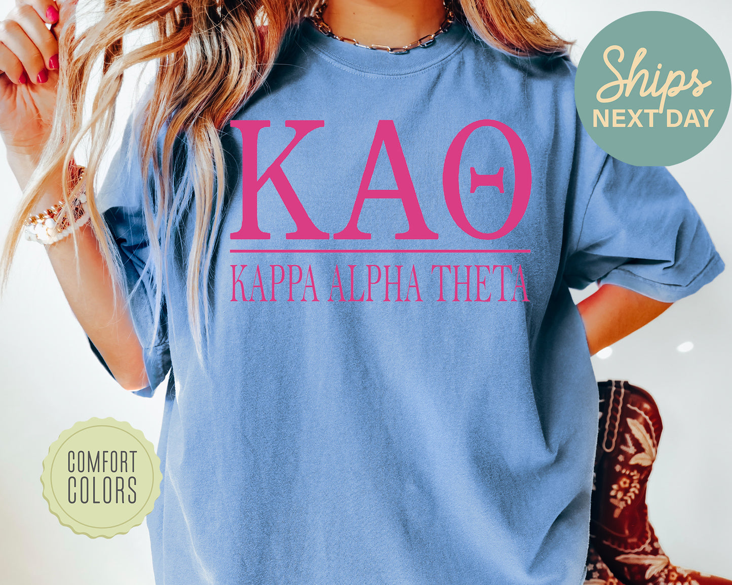Kappa Alpha Theta Loud Letters Comfort Colors Sorority T-shirt _ 481g