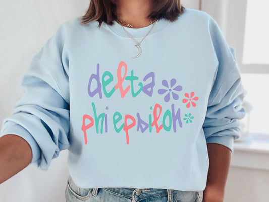 Delta Phi Epsilon Colorful Floral Sorority Sweatshirt _ 2615g