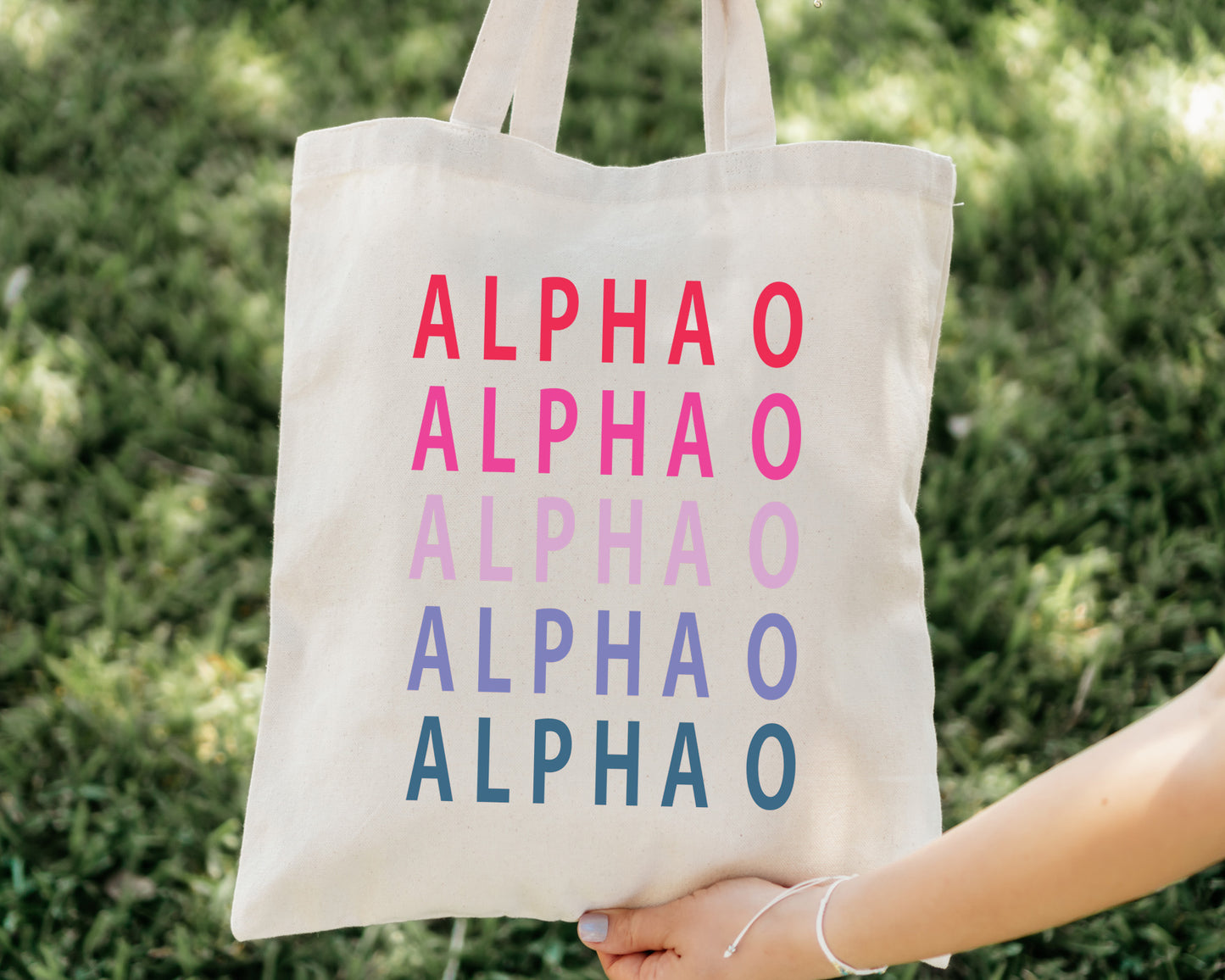 Alpha Omicron Pi Bright and Stacked Sorority Tote Bag _ 34389g