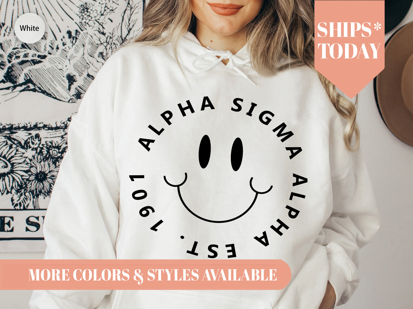 Alpha Sigma Alpha Smiley Face Halo Sorority Hoodie _ 2505g