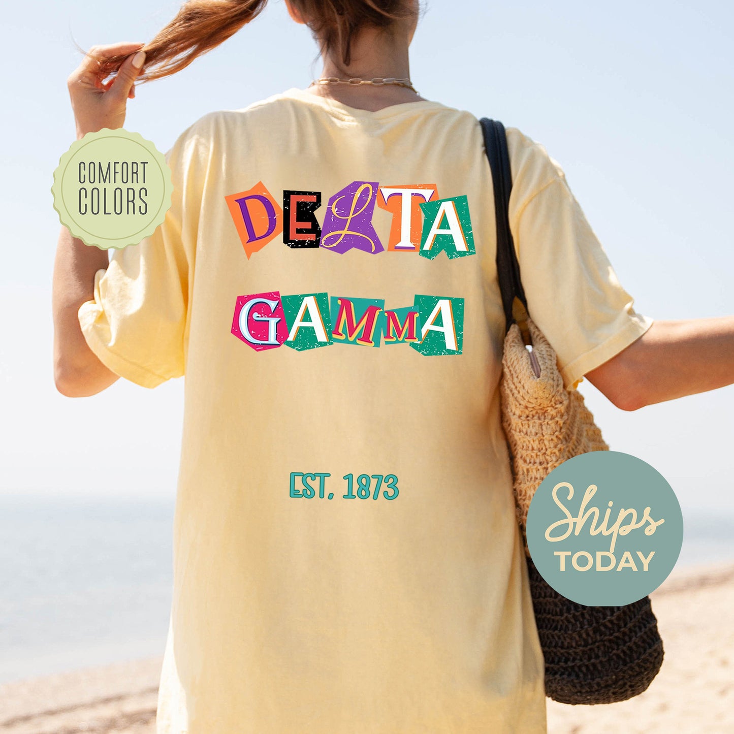Delta Gamma Letter Cuts Comfort Colors Sorority T-shirt _ 35898g