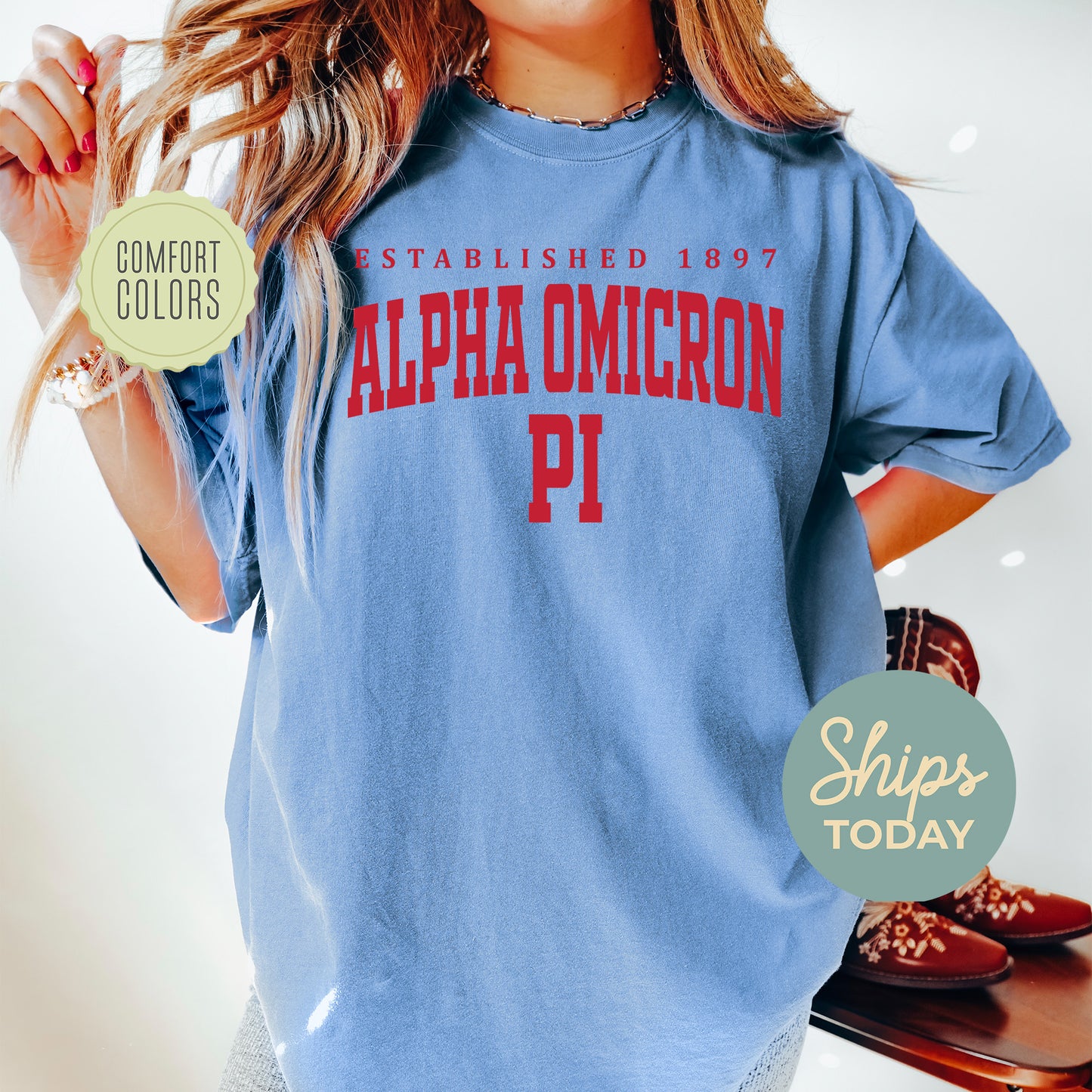 Alpha Omicron Pi Bold Letters Comfort Colors Sorority T-shirt _ 35124g