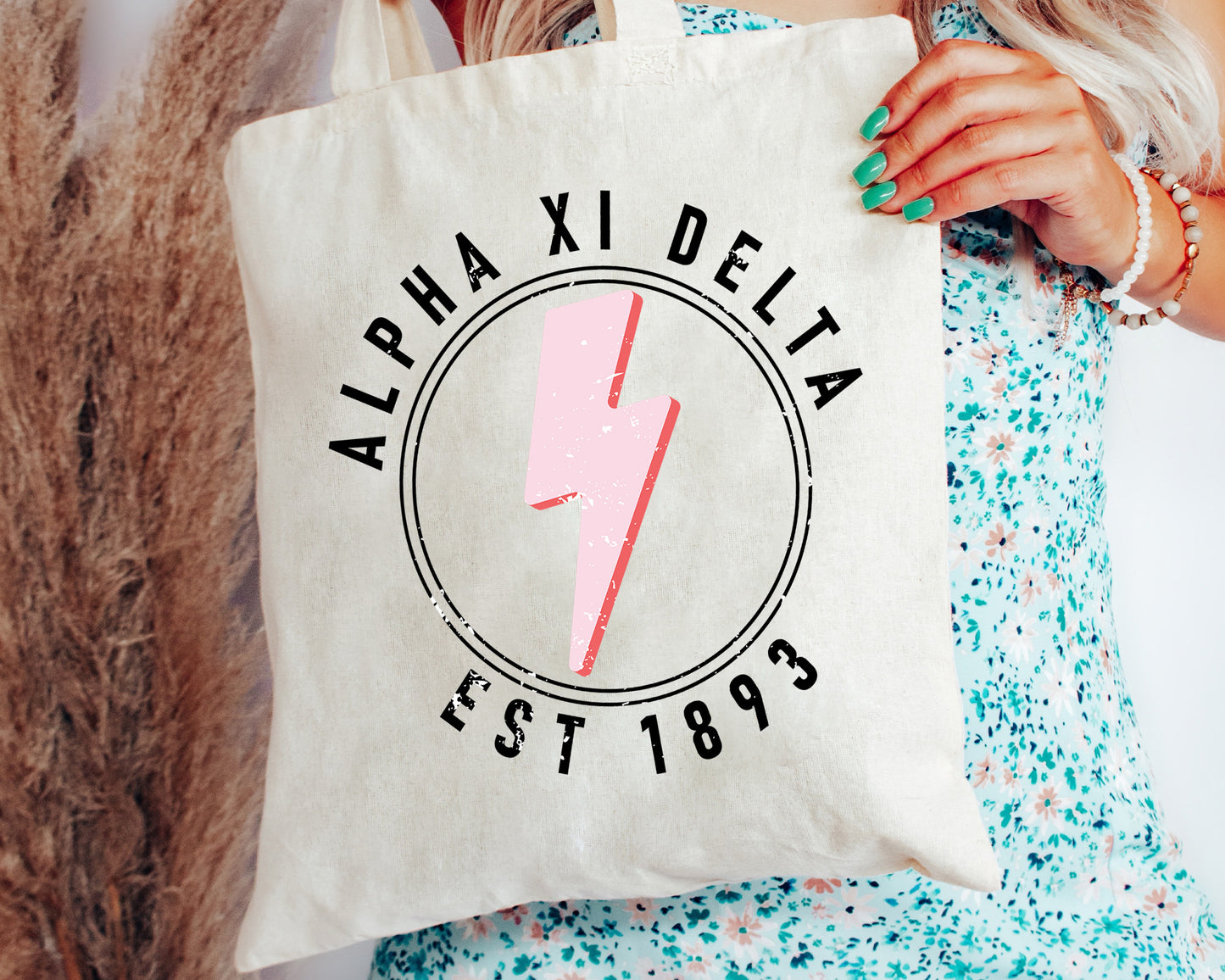 Alpha Xi Delta Pinkish Strike Sorority Tote Bag _ 34368g