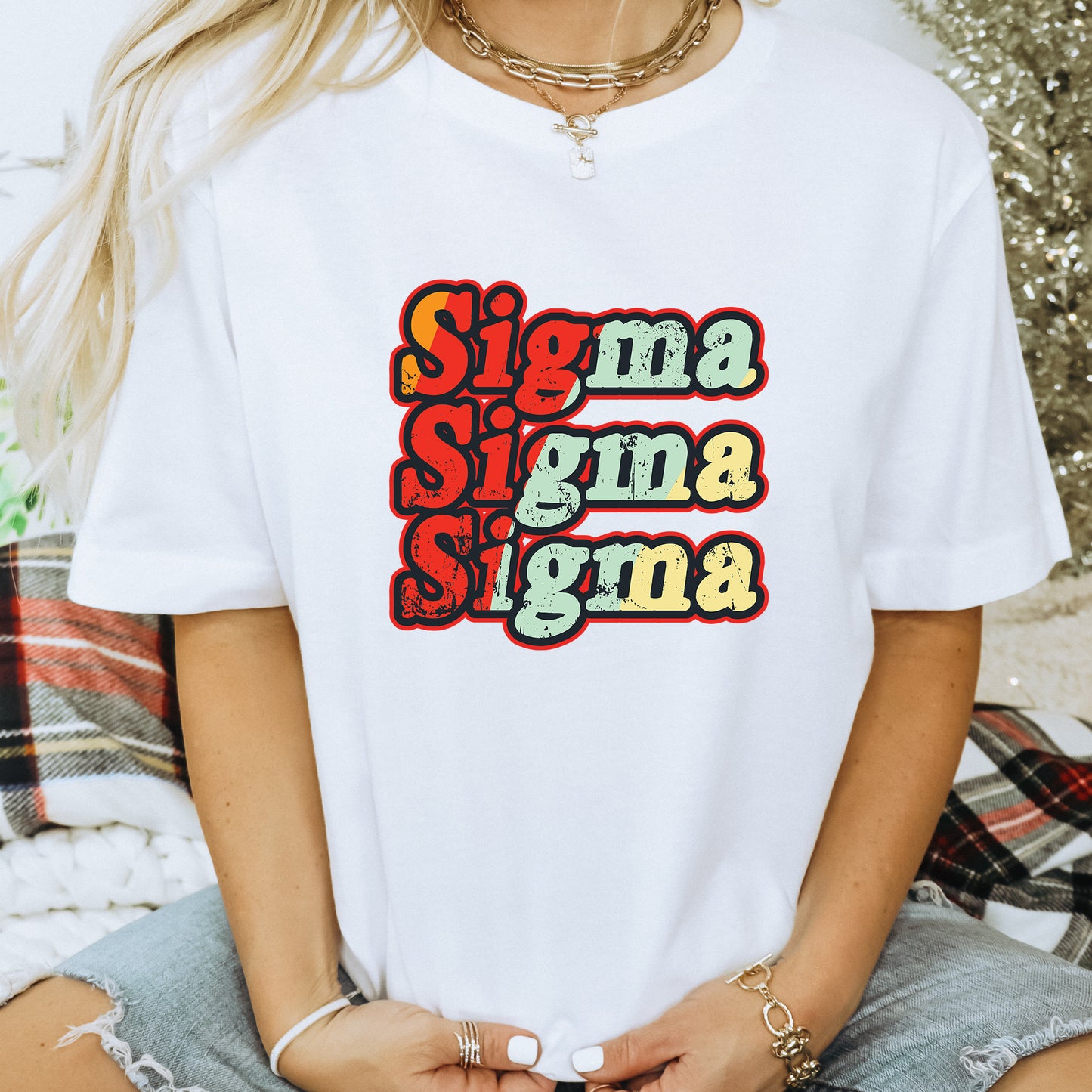 a woman wearing a white t - shirt with the words stigma stigma stigma on it