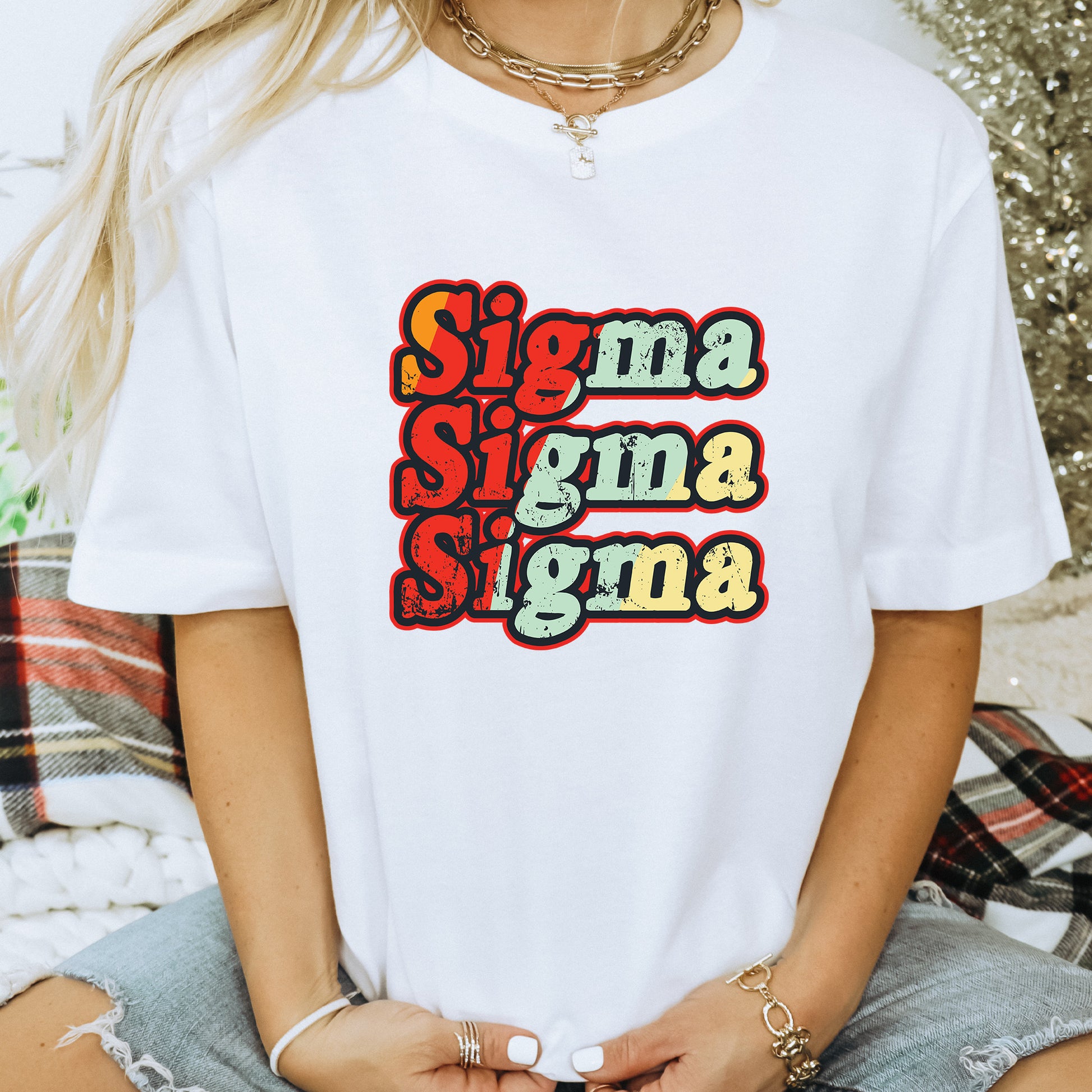a woman wearing a white t - shirt with the words stigma stigma stigma on it