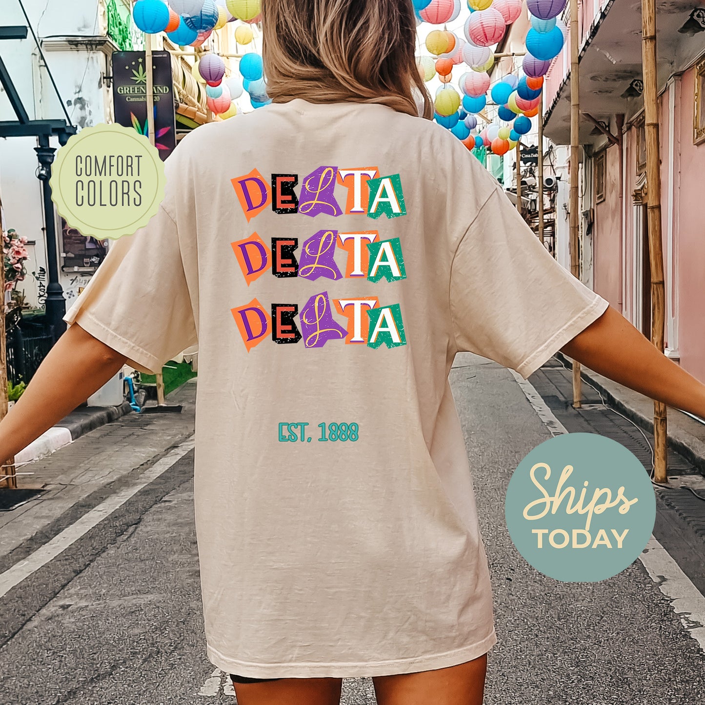 Delta Delta Delta Letter Cuts Comfort Colors Sorority T-shirt _ 35897g