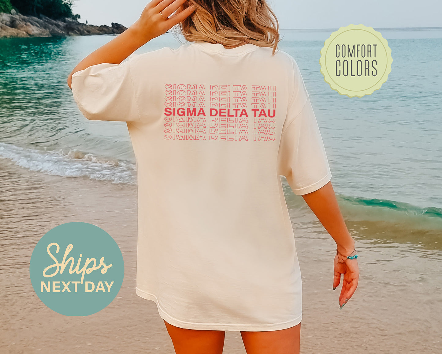 Sigma Delta Tau Repeating Name Comfort Colors Sorority T-shirt _ 33019g