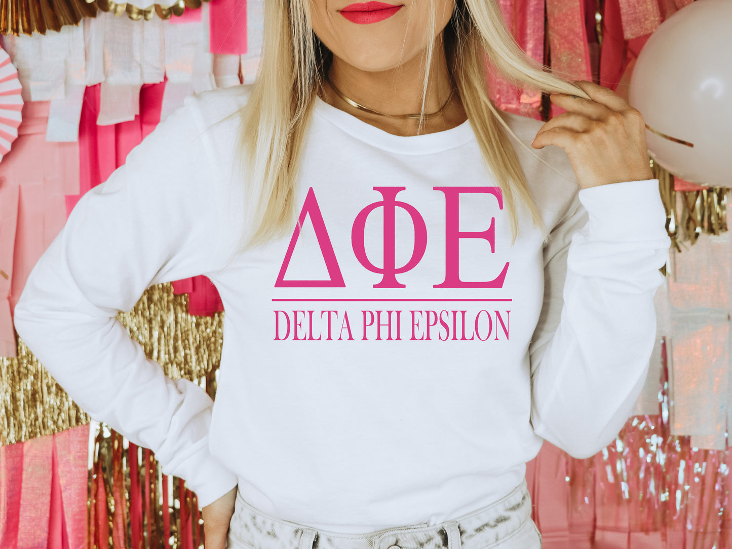 Delta Phi Epsilon Loud Letters Sorority Long Sleeve T-shirt _ 478g