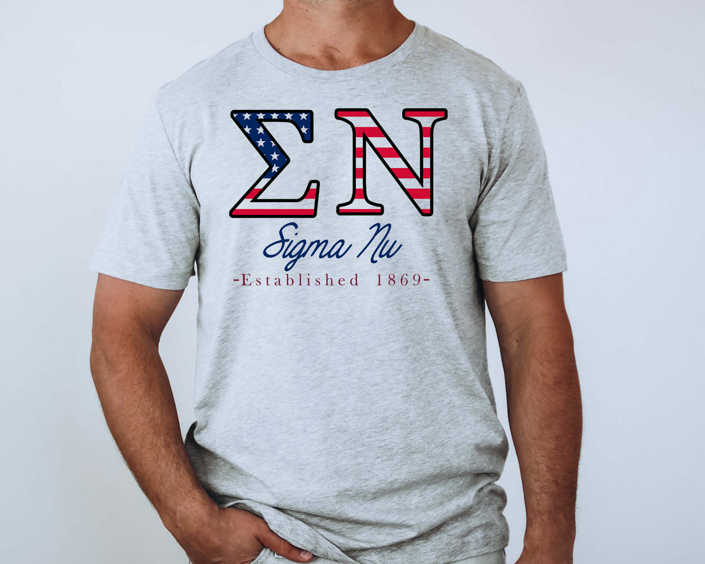 Sigma Nu American Flag Letters Fraternity T-shirt _ 1176g