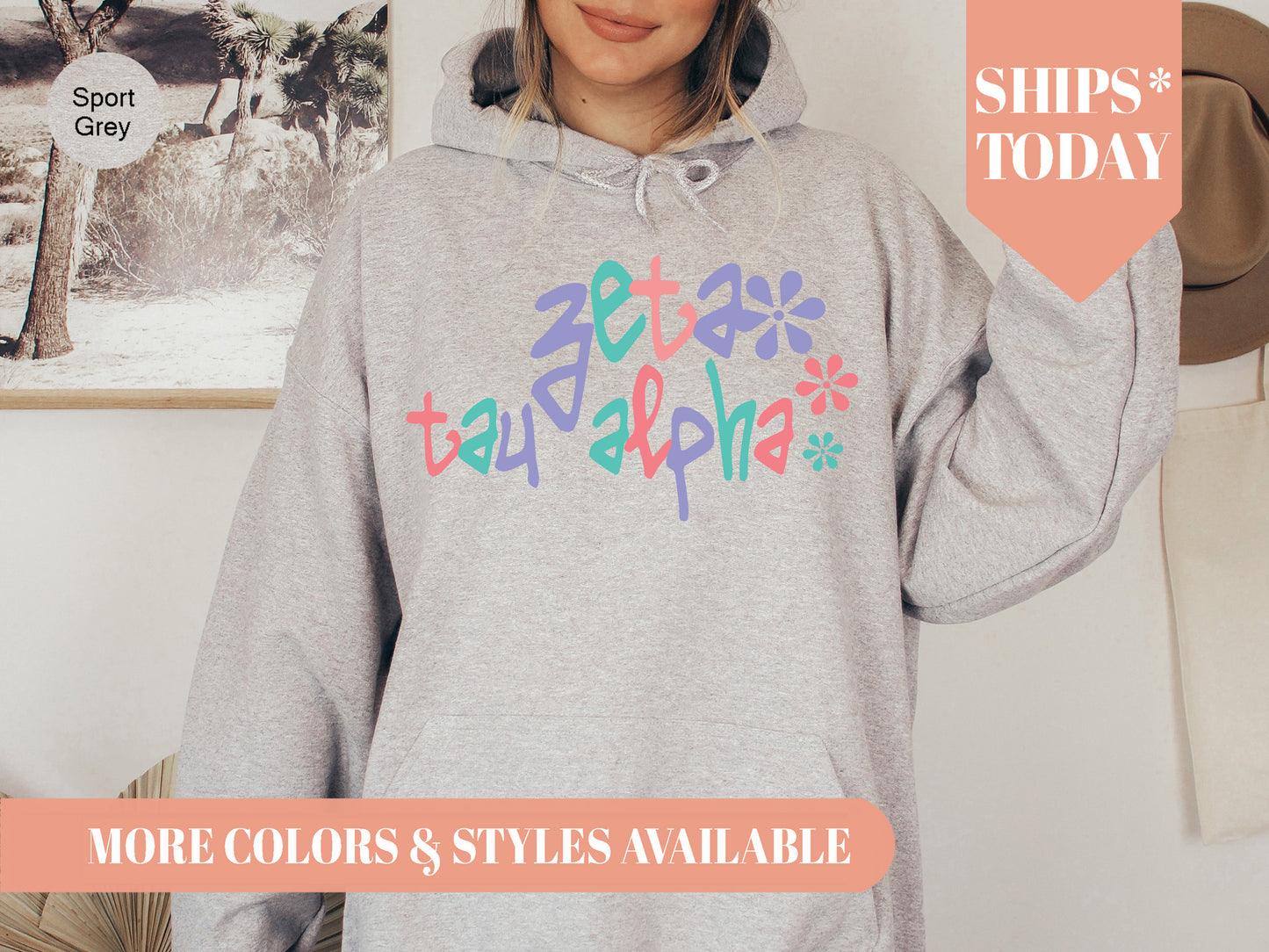Zeta Tau Alpha Colorful Floral Sorority Hoodie _ 2628g