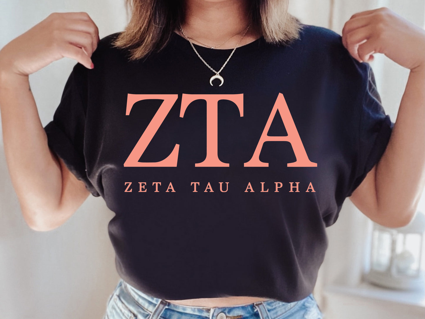 Zeta Tau Alpha Pink Personality Sorority T-shirt _ 673g