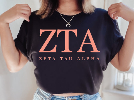 Zeta Tau Alpha Pink Personality Sorority T-shirt _ 673g
