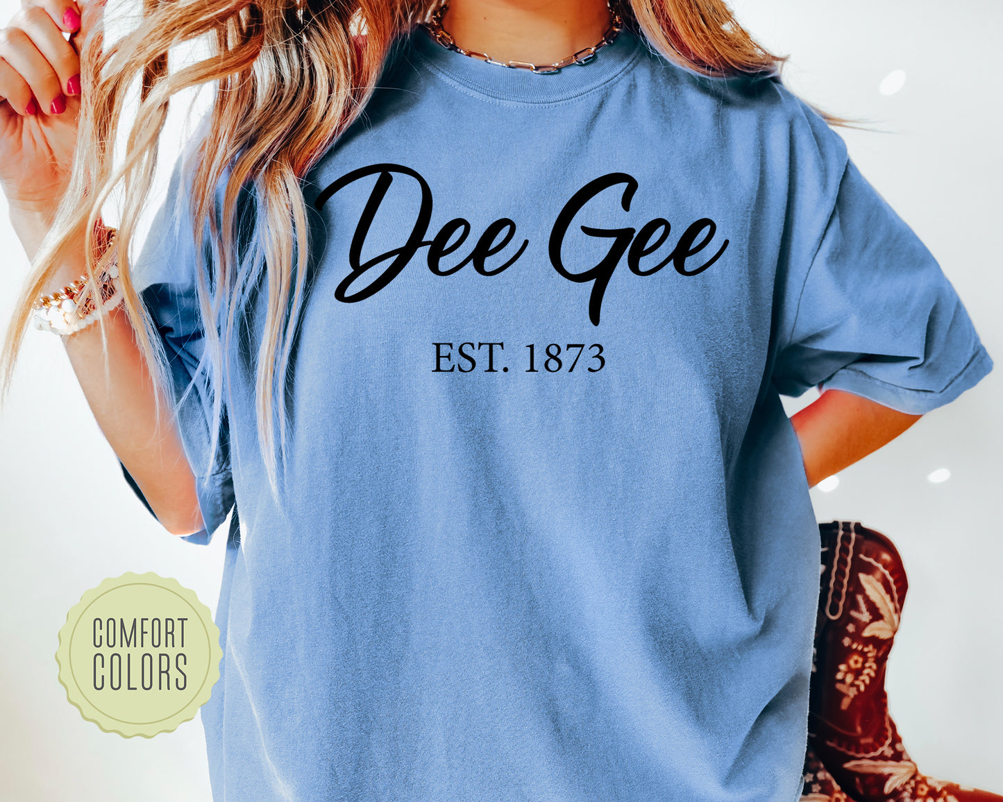 Delta Gamma Black Flowy Comfort Colors Sorority T-shirt _ 88g