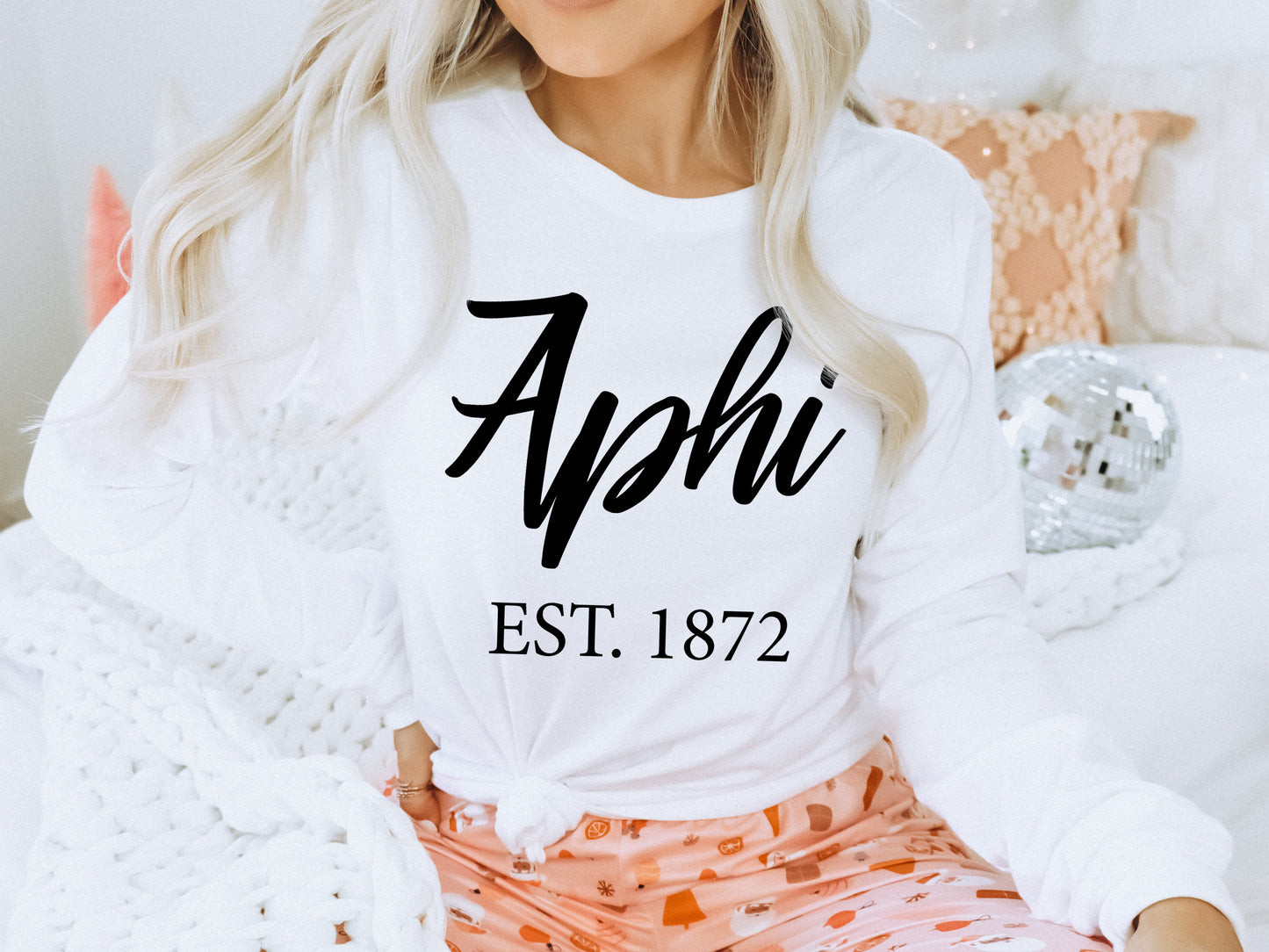 Alpha Phi Black Flowy Sorority Long Sleeve T-shirt _ 82g
