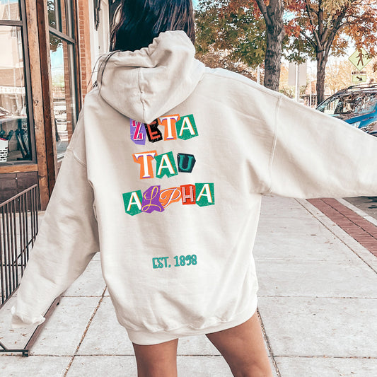 Zeta Tau Alpha Letter Cuts Sorority Hoodie _ 35912g