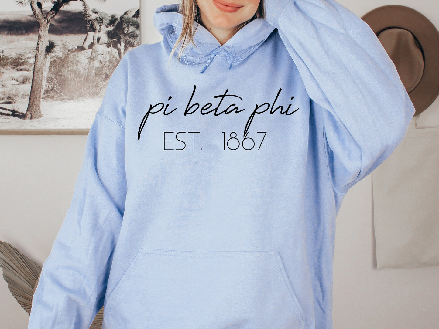 Pi Beta Phi Black Calligraphy Sorority Hoodie _ 2337g