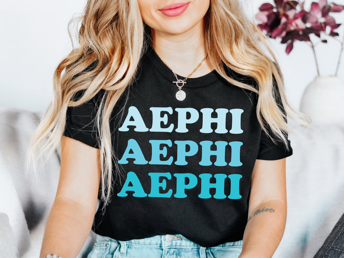 Alpha Epsilon Phi Touch of Blue Sorority T-shirt _ 2579g