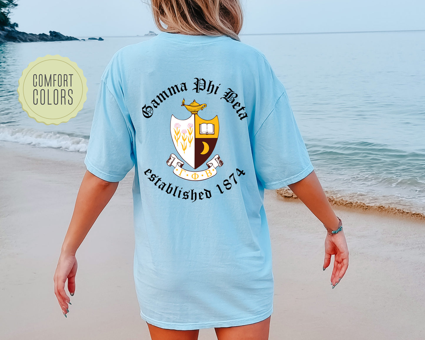 Gamma Phi Beta Old English Crest Comfort Colors Sorority T-shirt _ 32934g