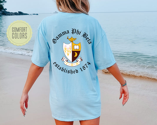 Gamma Phi Beta Old English Crest Comfort Colors Sorority T-shirt _ 32934g