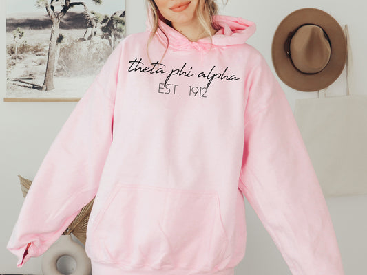Theta Phi Alpha Black Calligraphy Sorority Hoodie _ 2341g