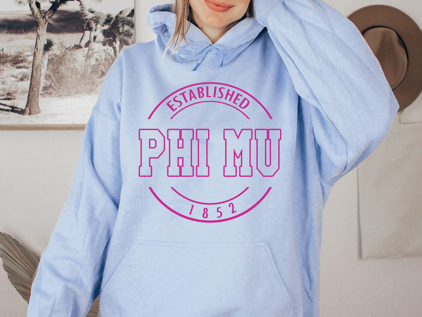 Phi Mu Pink Stamp Sorority Hoodie _ 69g