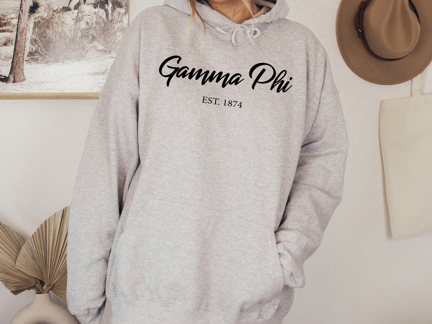 Gamma Phi Beta Black Flowy Sorority Hoodie _ 91g
