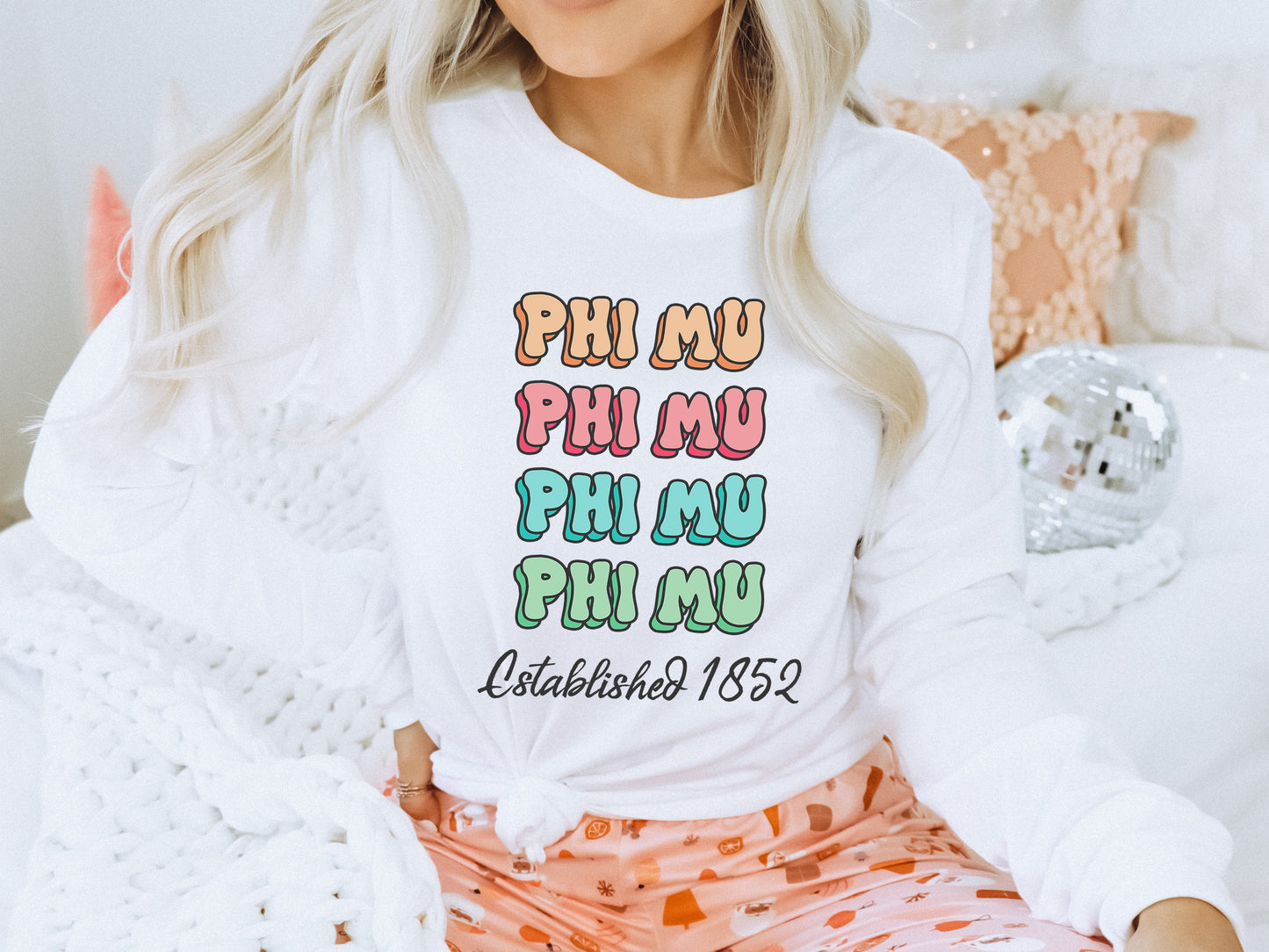 Phi Mu Lucy Sorority Long Sleeve T-shirt _ 276g