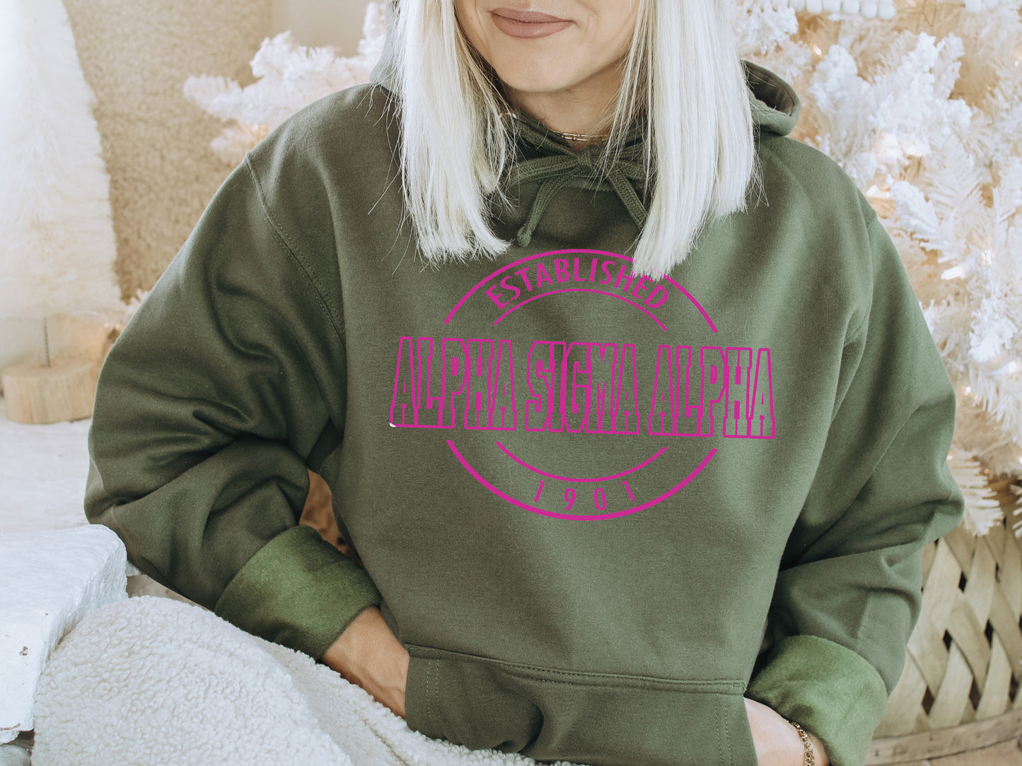 Alpha Sigma Alpha Pink Stamp Sorority Hoodie _ 57g