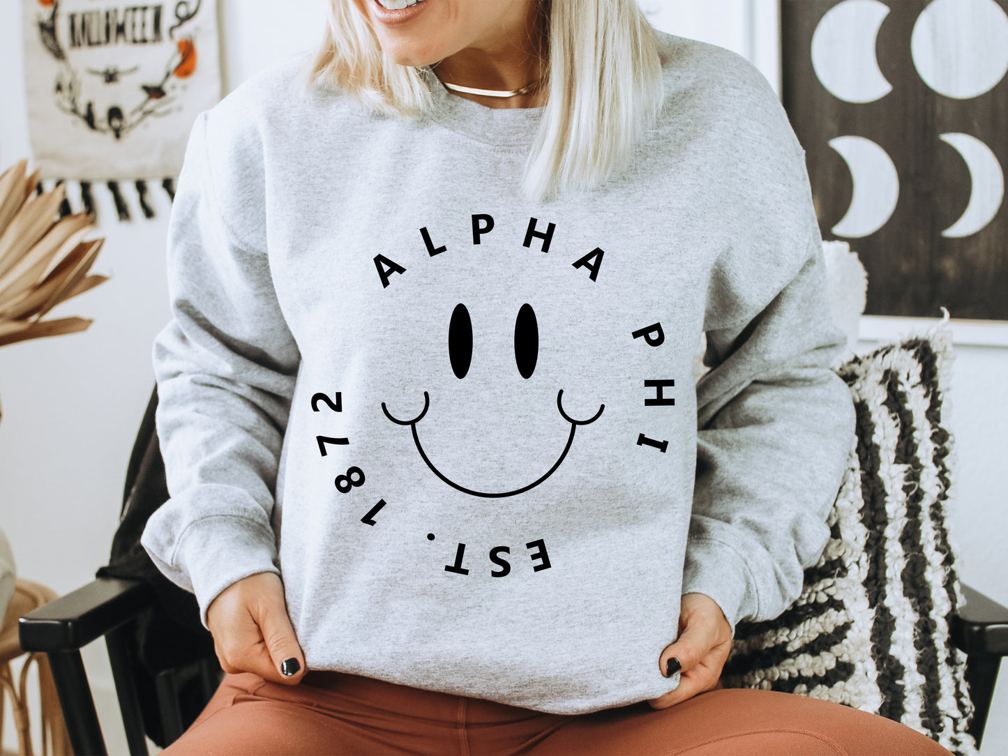 Alpha Phi Smiley Face Halo Sorority Sweatshirt _ 2504g