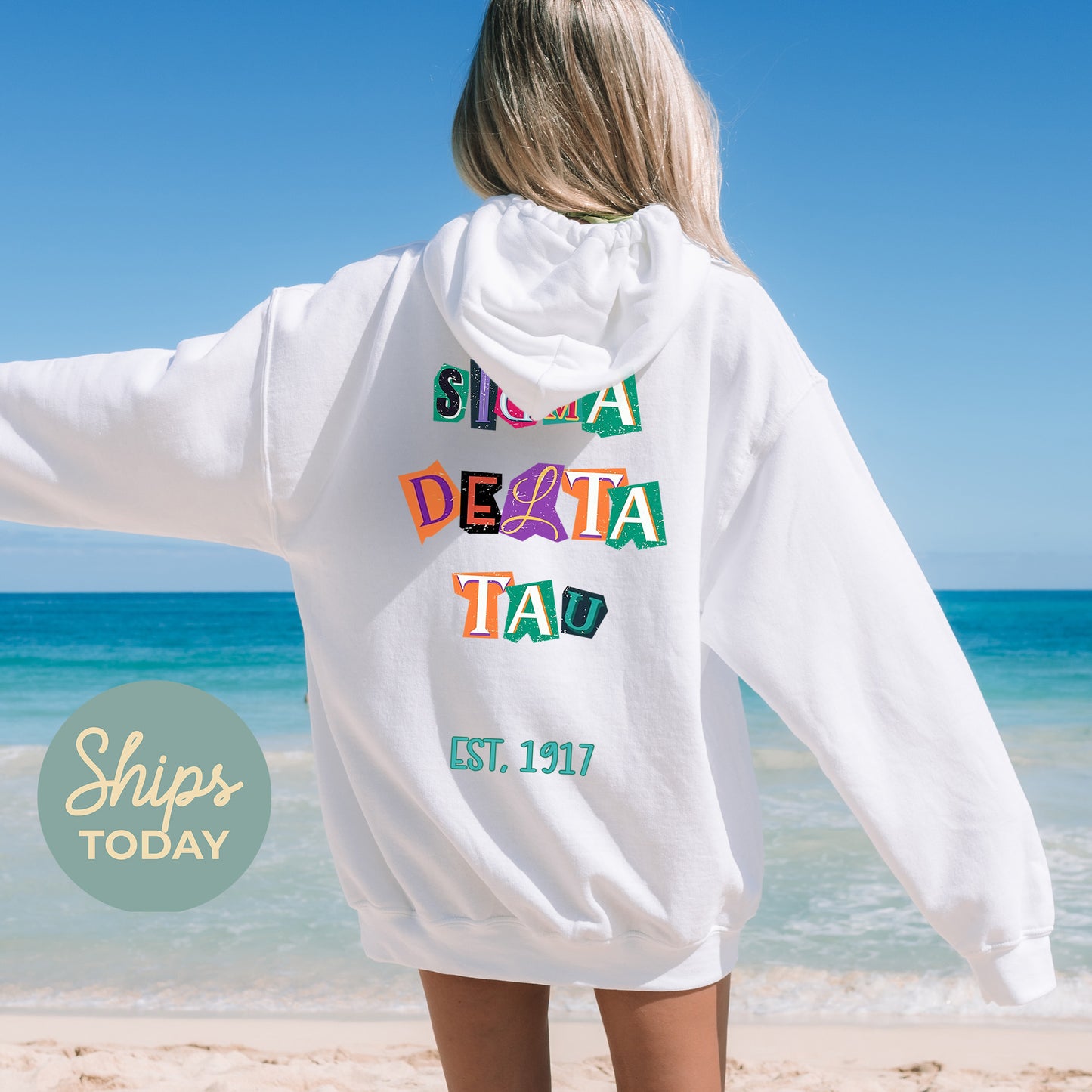 Sigma Delta Tau Letter Cuts Sorority Hoodie _ 35908g