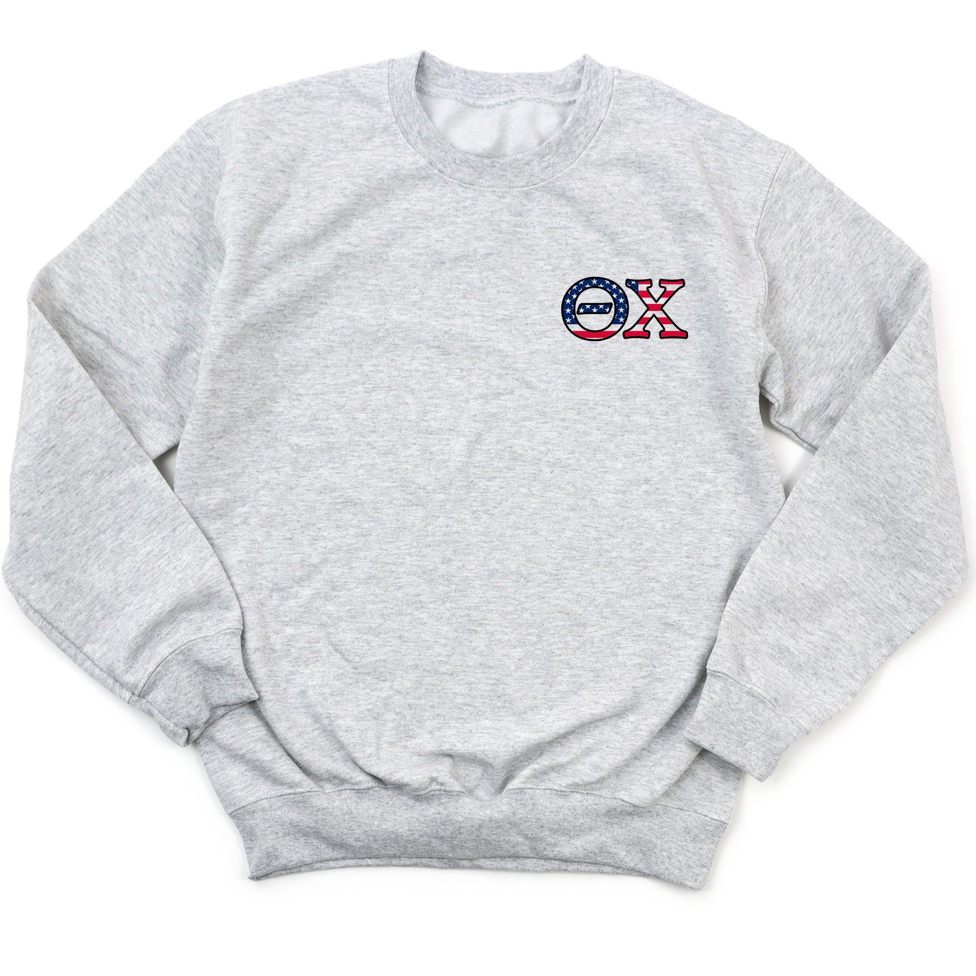 a grey sweatshirt with the letters xo on it