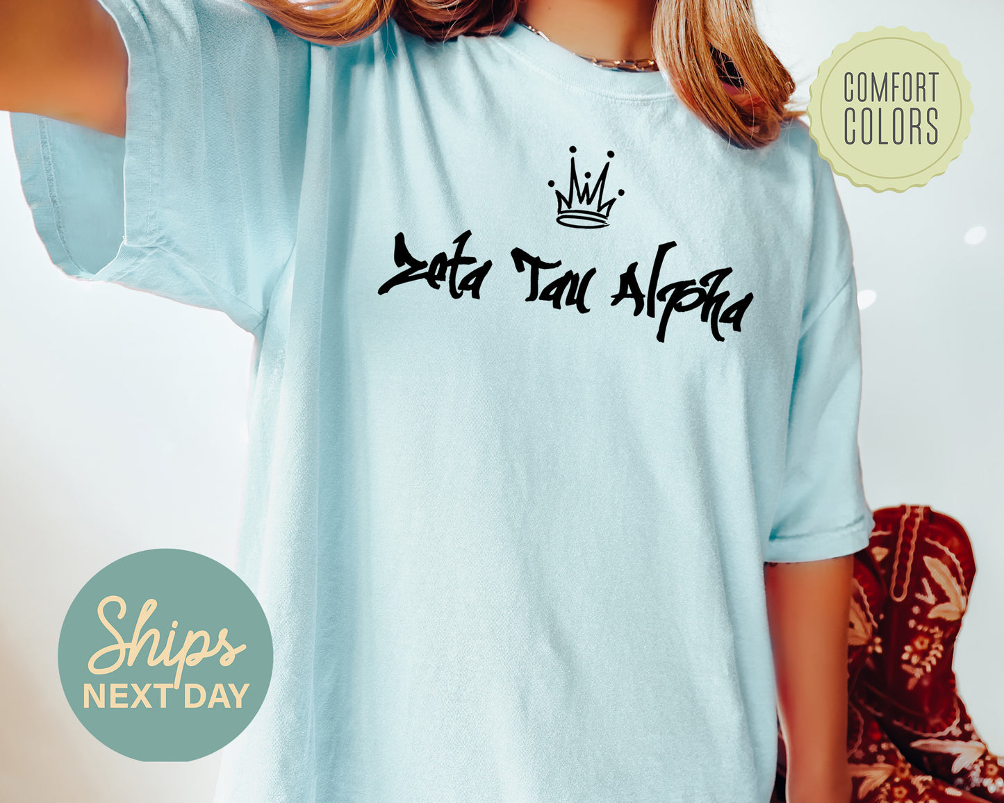 Zeta Tau Alpha Queen Comfort Colors Sorority T-shirt _ 2472g
