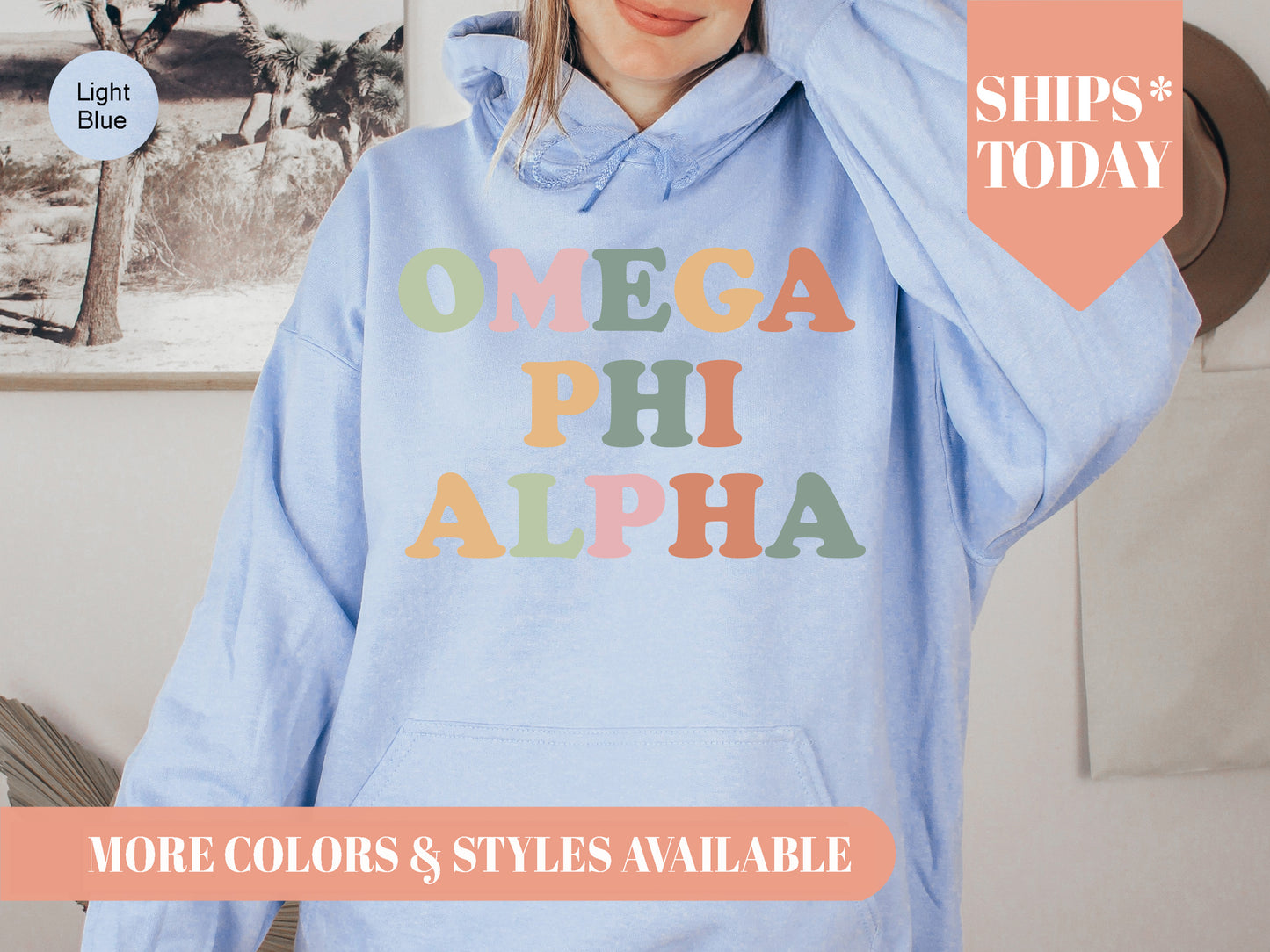 Omega Phi Alpha Bright and Colorful Sorority Hoodie _ 3476g
