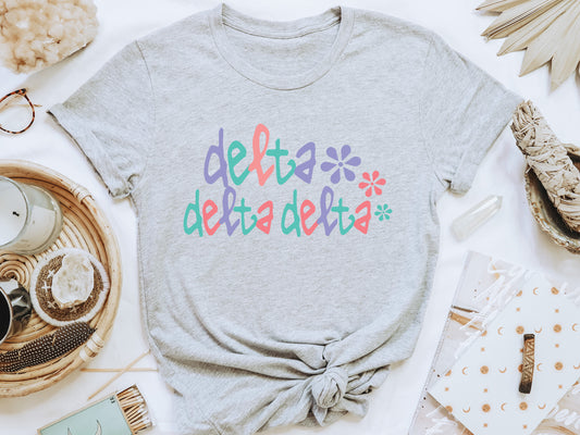 Delta Delta Delta Colorful Floral Sorority T-shirt _ 2613g