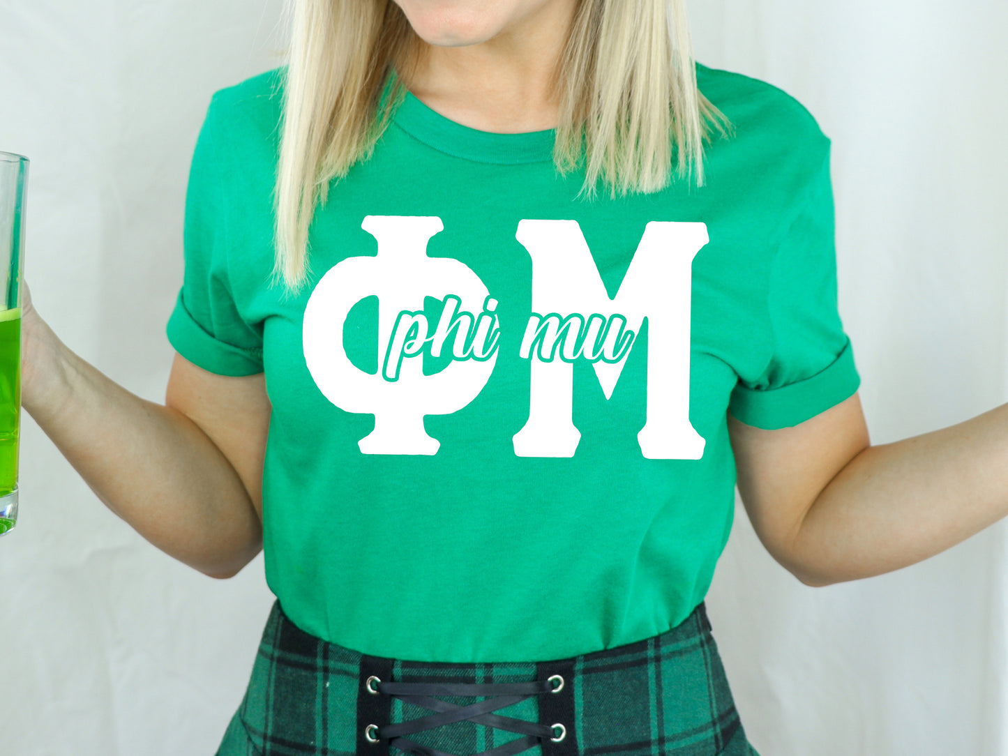 Phi Mu Sliced White Letters Sorority T-shirt _ 2256g