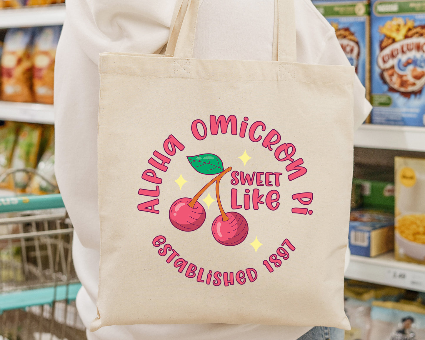 Alpha Omicron Pi Sweet Like Cherry Sorority Tote Bag _ 34312g
