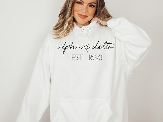 Alpha Xi Delta Black Calligraphy Sorority Hoodie _ 2325g