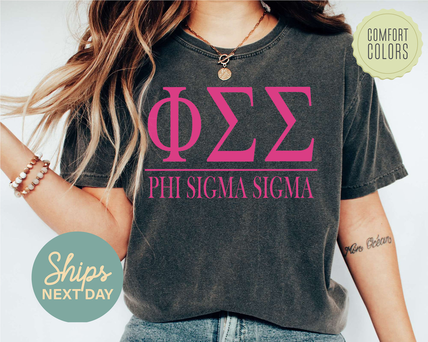 Phi Sigma Sigma Loud Letters Comfort Colors Sorority T-shirt _ 485g