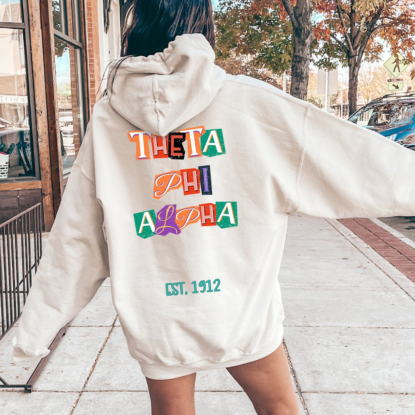Theta Phi Alpha Letter Cuts Sorority Hoodie _ 35911g