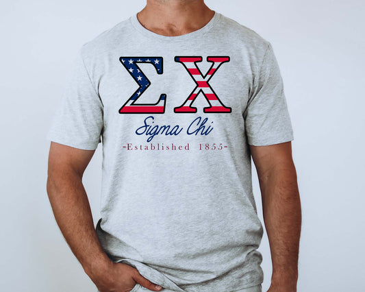 Sigma Chi American Flag Letters Fraternity T-shirt _ 1175g