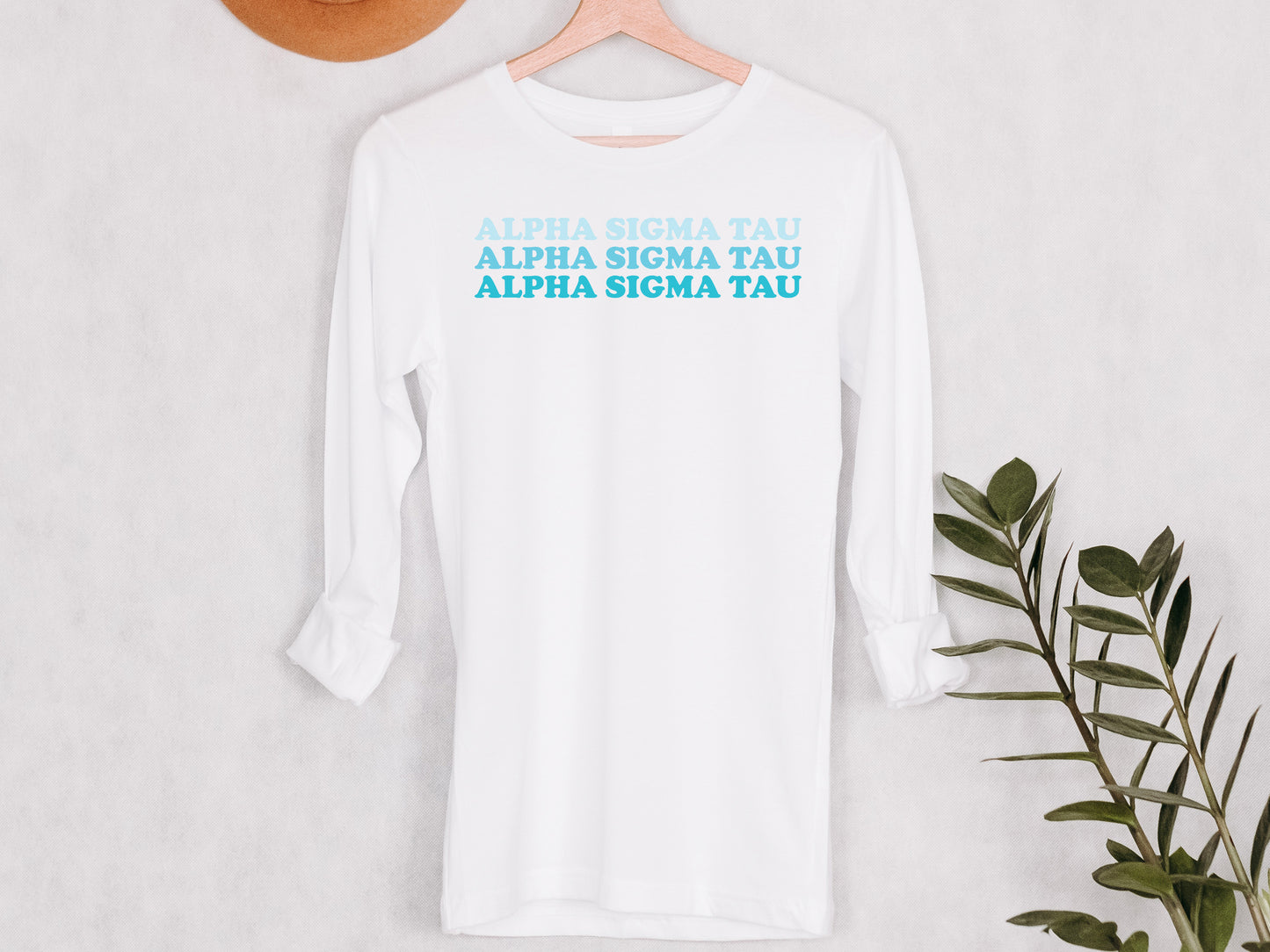 Alpha Sigma Tau Touch of Blue Sorority Long Sleeve T-shirt _ 2584g