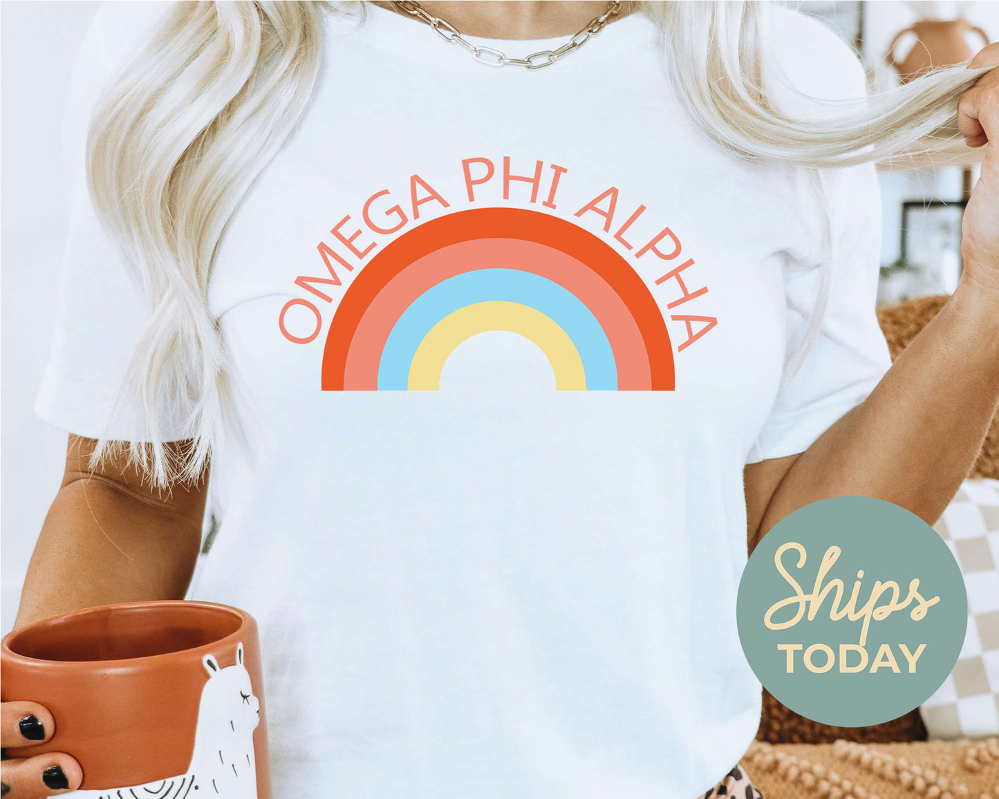 Omega Phi Alpha Colorful Rainbow Sorority T-shirt _ 3461g