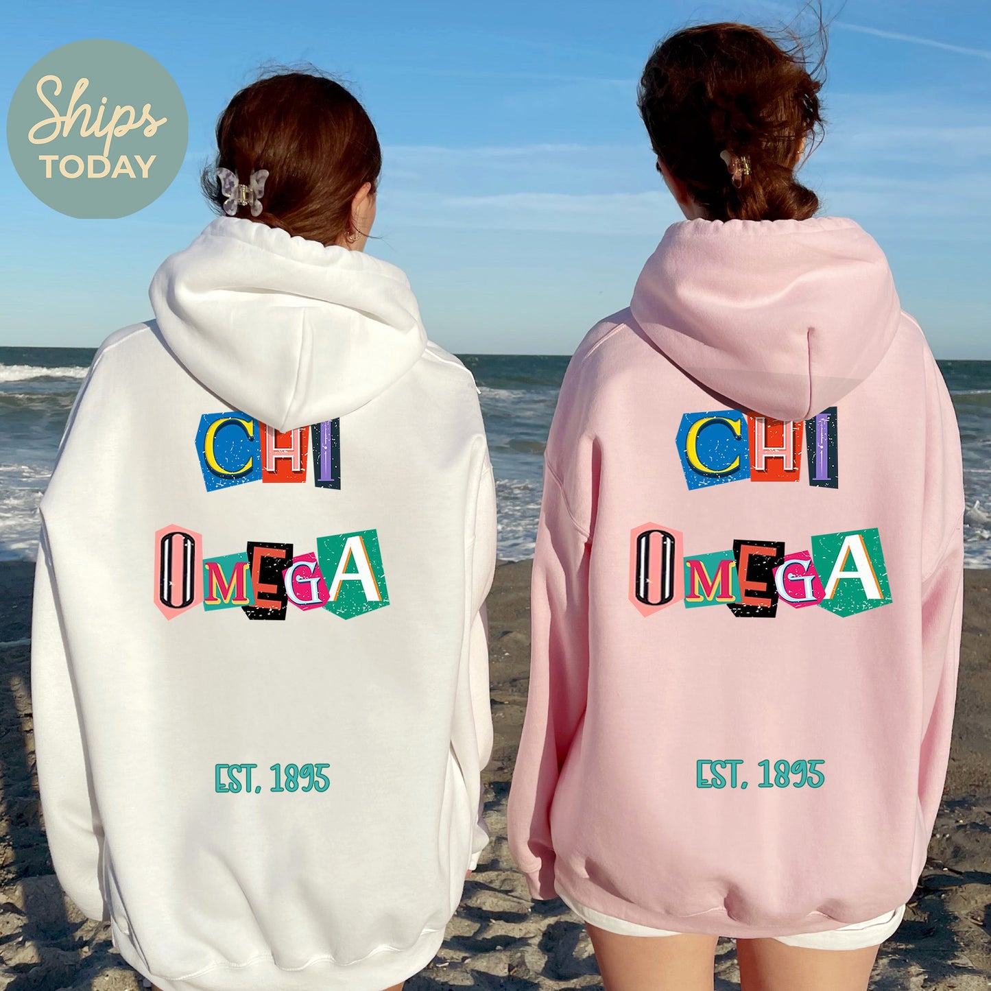 Chi Omega Letter Cuts Sorority Hoodie _ 35896g