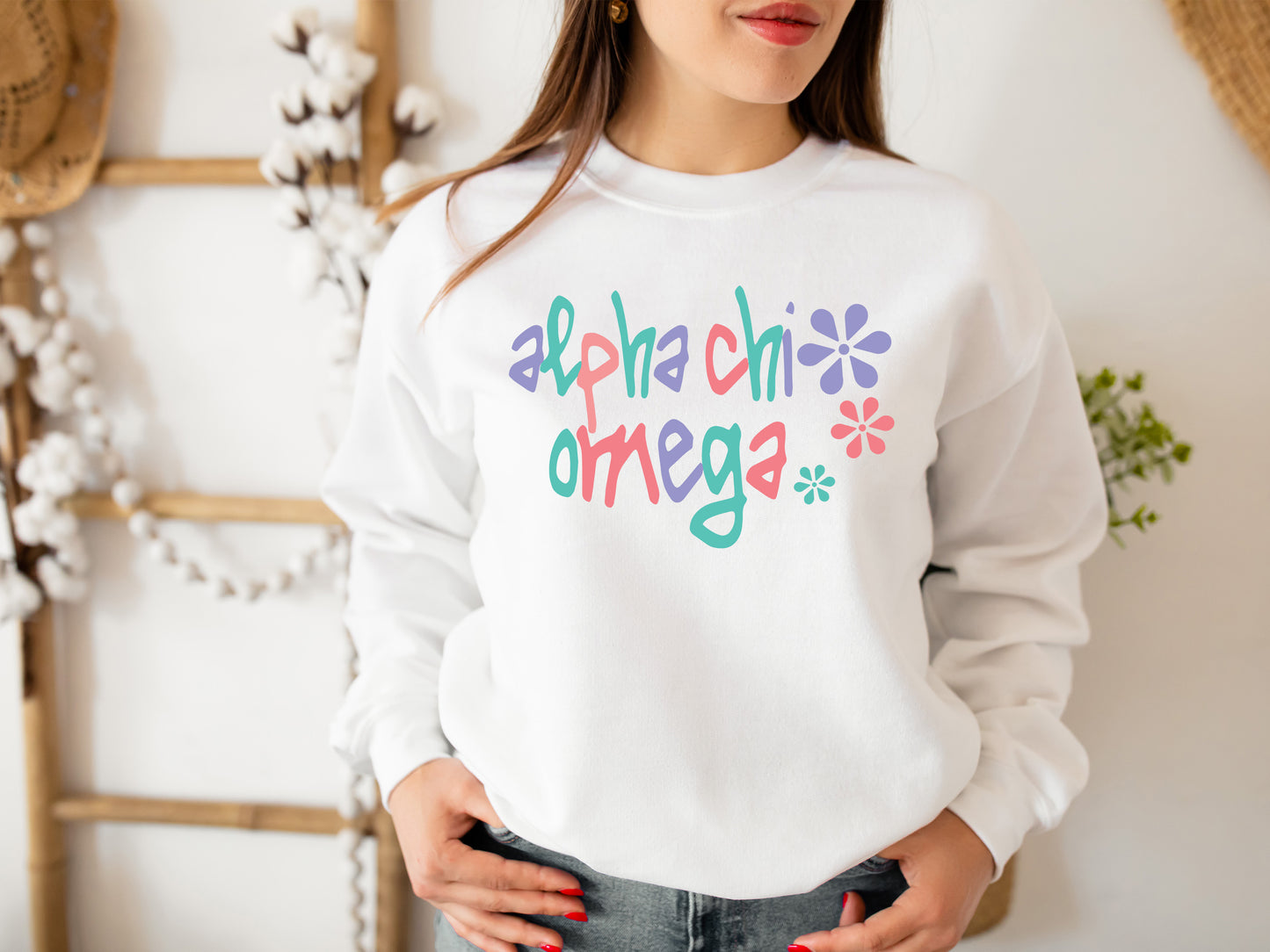 Alpha Chi Omega Colorful Floral Sorority Sweatshirt _ 2603g