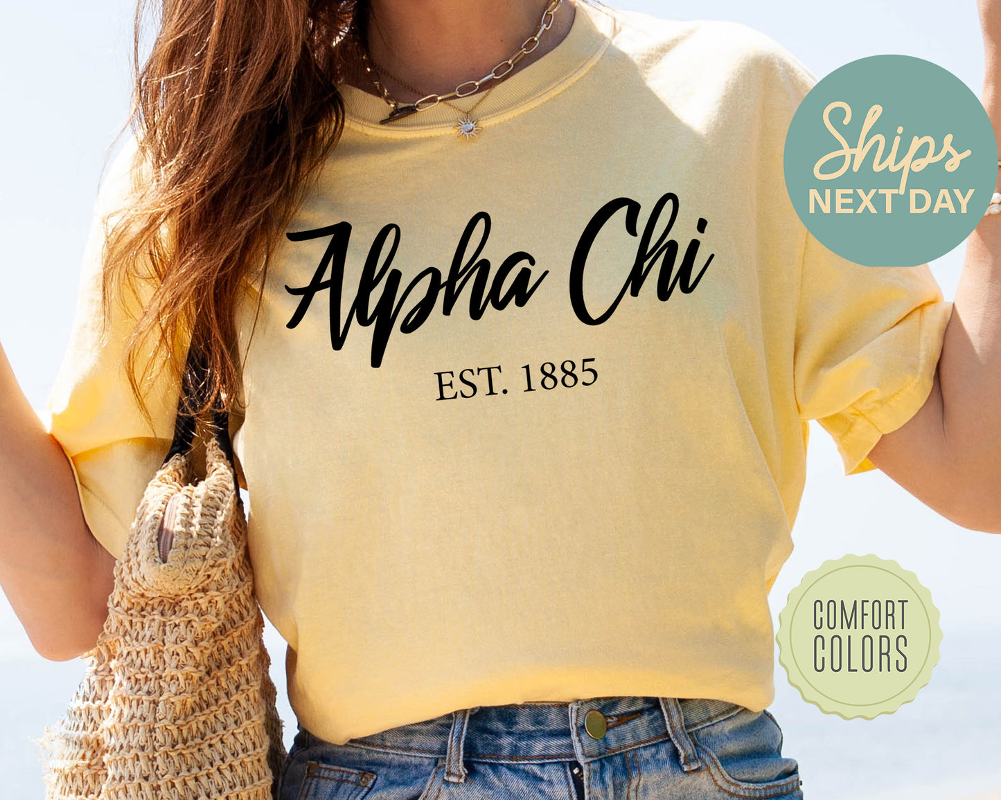 Alpha Chi Omega Black Flowy Comfort Colors Sorority T-shirt _ 77g