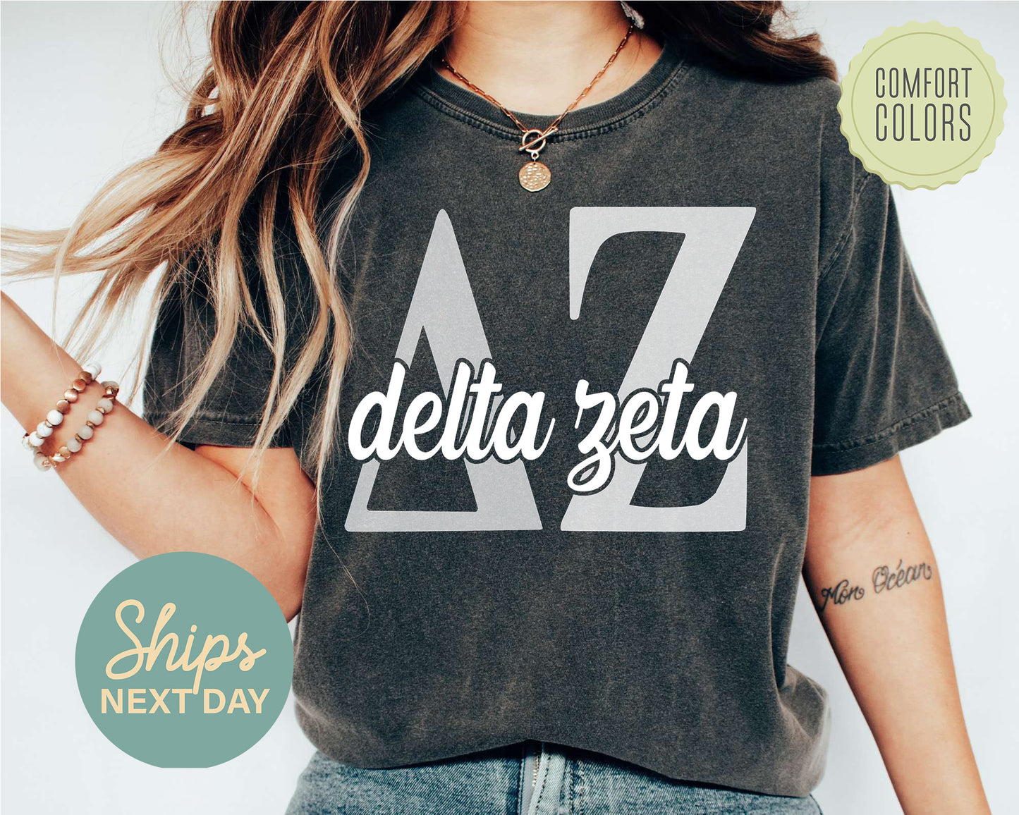 Delta Zeta Sliced White Letters Comfort Colors Sorority T-shirt _ 2251g