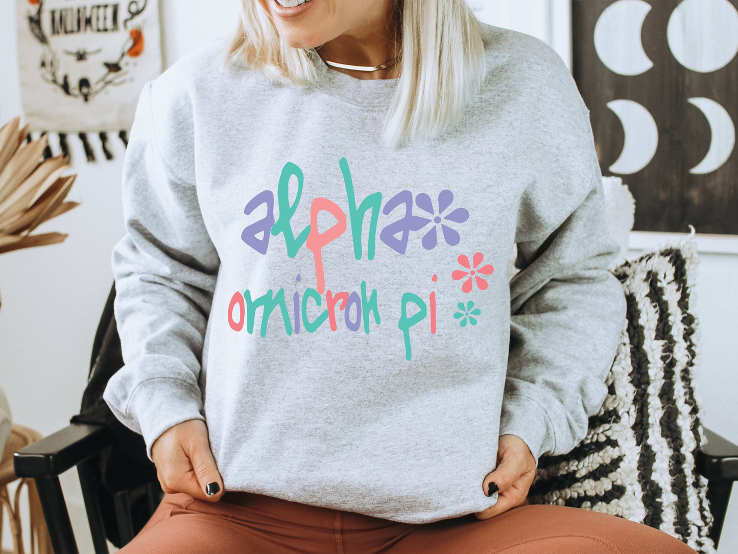Alpha Omicron Pi Colorful Floral Sorority Sweatshirt _ 2607g