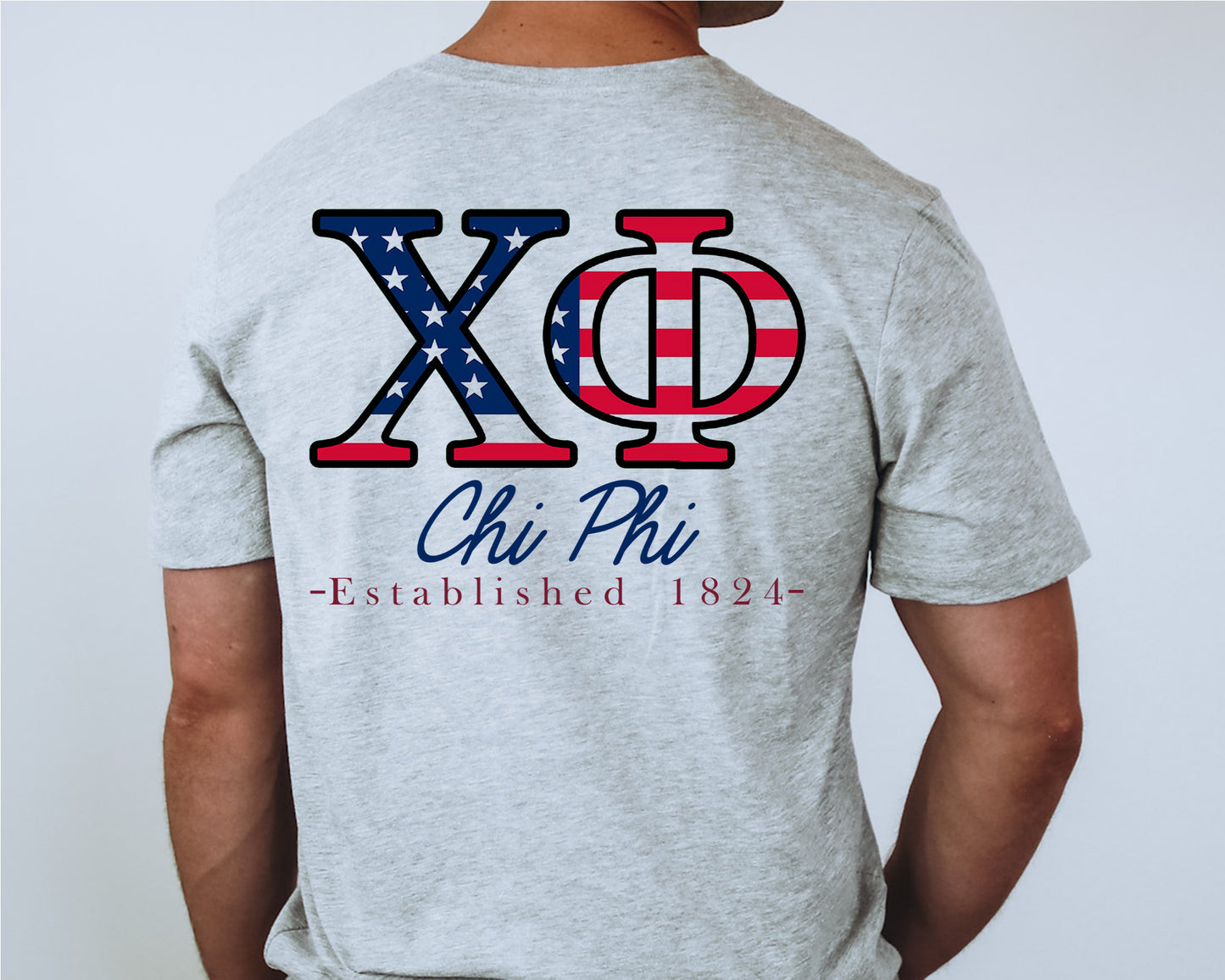 Chi Phi USA Flag Letters Fraternity T-shirt _ 33429g